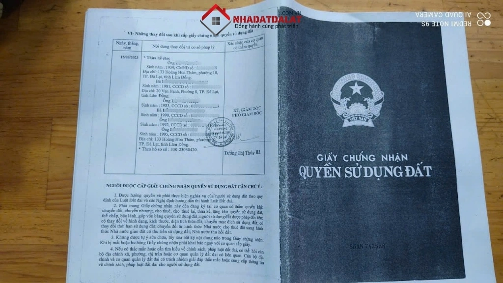 Bán đất mặt tiền dường Hoàng Hoa Thám Đà Lạt có giấy chứng nhận quyền sở hữu đất
