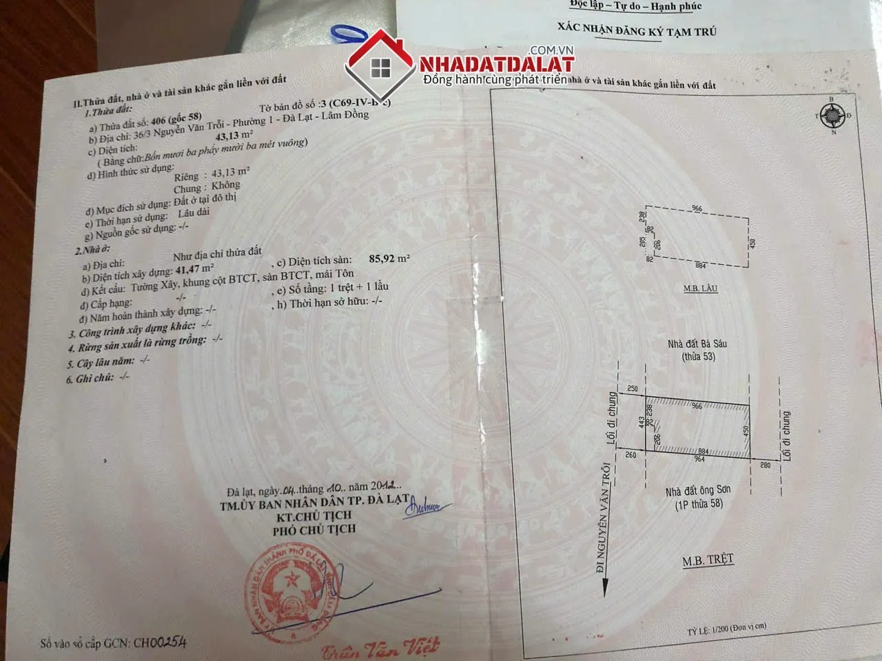 sổ nhá Bán khu hoà bình Đà Lạt